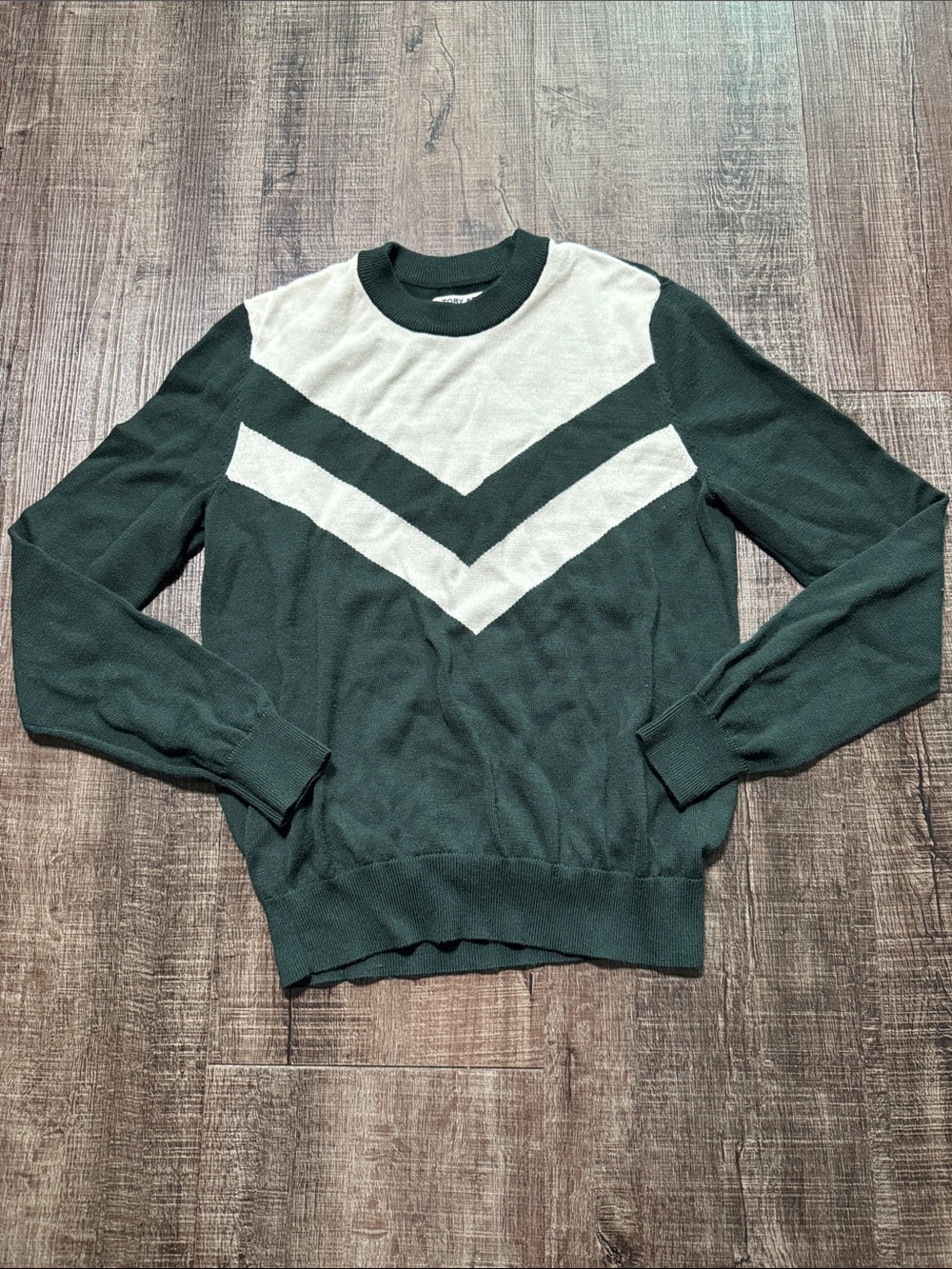 Tory Sport Forest Green and Cream Chevron Crewneck Sweater